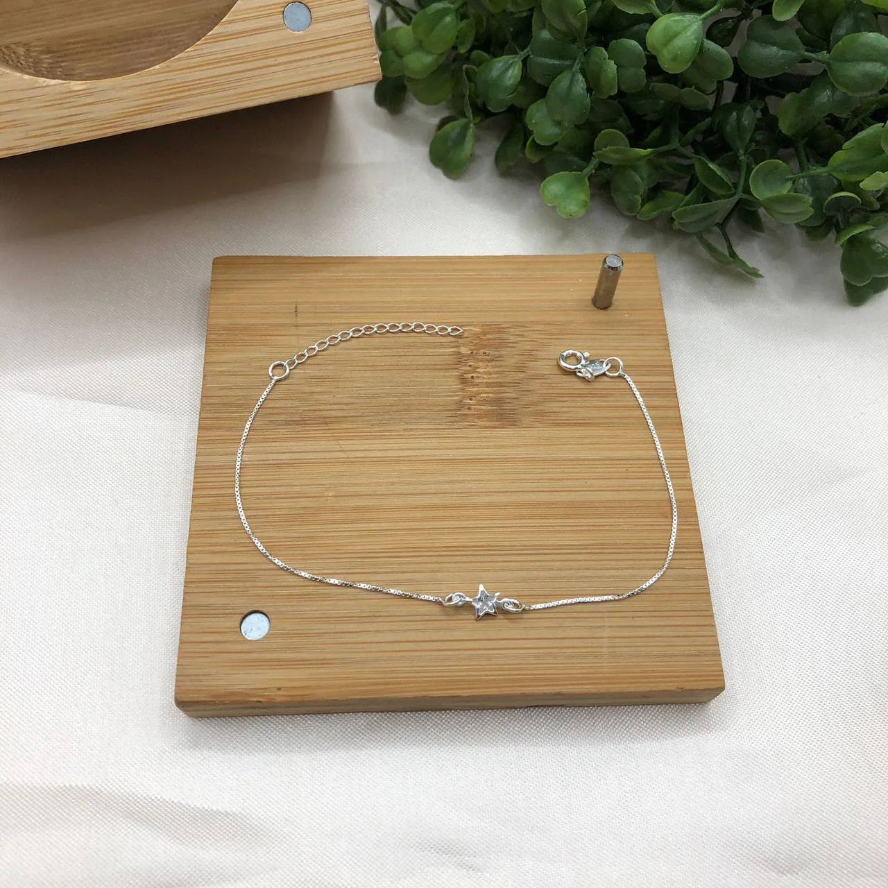 Pulseira de prata 925 estrela zircônia