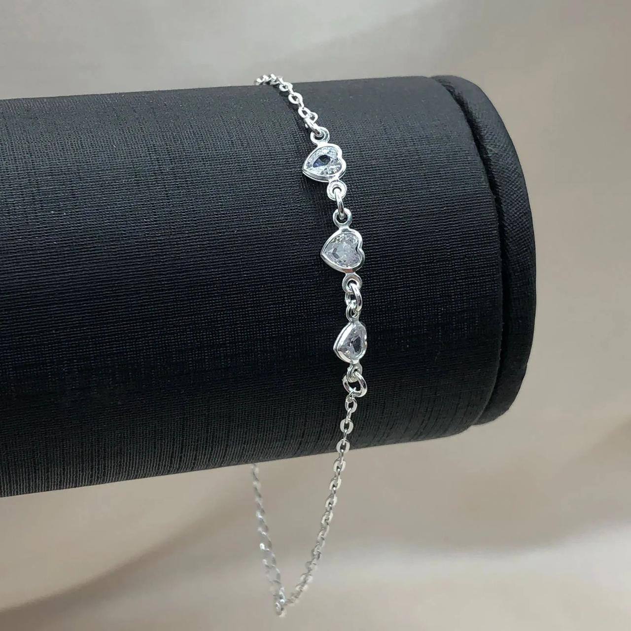 Pulseira de prata 925 coração ponto de luz
